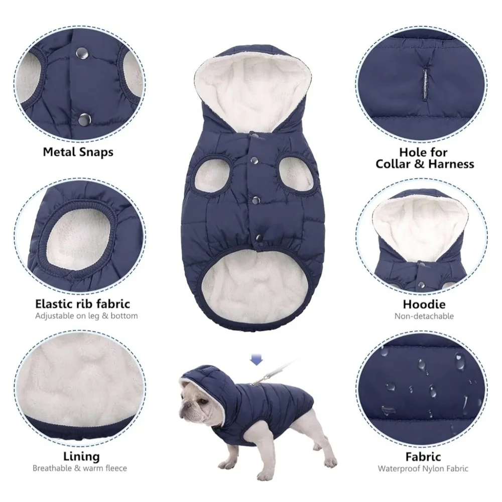 SAWMONG Navy Blue Dog Fleece Jacket with Hood #459 - Picture 11 of 13